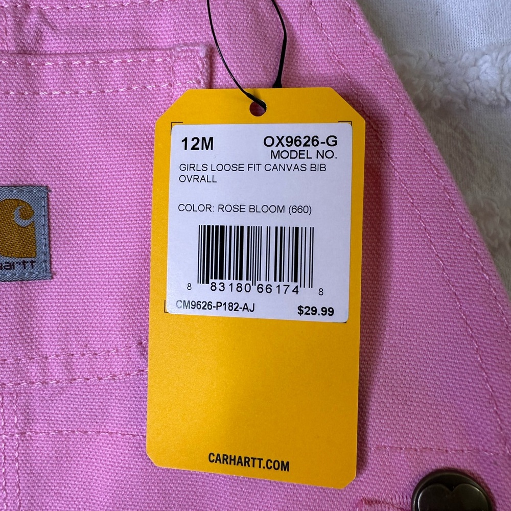 Carhartt Infant Canvas Pink Overalls 12M NEW - Picture 5 of 8